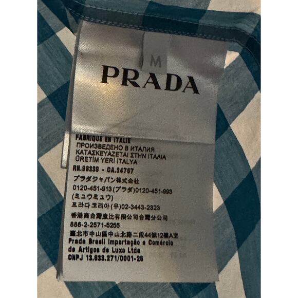 Prada Gingham Plaid Print Lapel Short-Sleeve Shirt - Picture 3 of 7